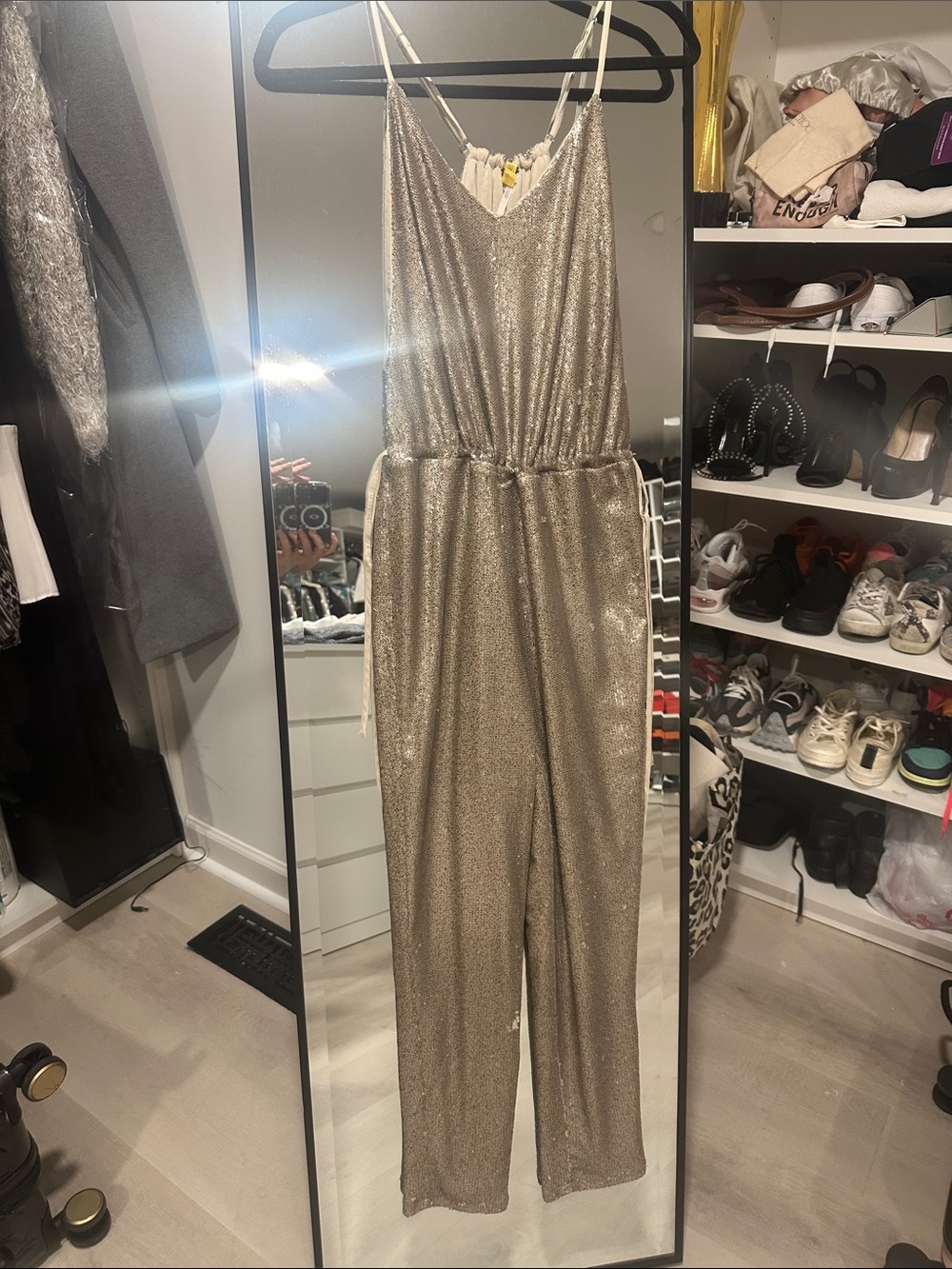 Free People Shimmery Gold Sleeveless Jumpsuit